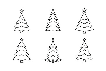Christmas tree line art vector , Christmas tree silhouette vector 