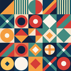 Geometric pattern vector background with Scandinavian abstract color or Swiss geometry prints of rectangles, squares and circles shape design