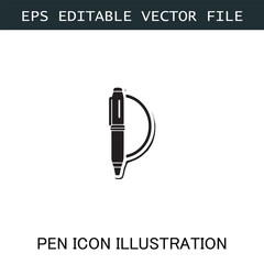Pen Icon Logo Vector Image in Black and White for Stationery Branding and Graphic Design

