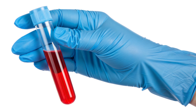 hand holding test tube with blood isolated