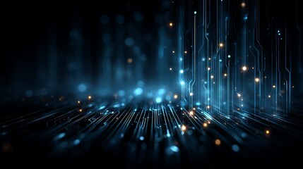 Futuristic geometric line background in dark blue tones with glowing abstract tech elements, ideal digital concept for innovation, branding, and modern corporate design projects.