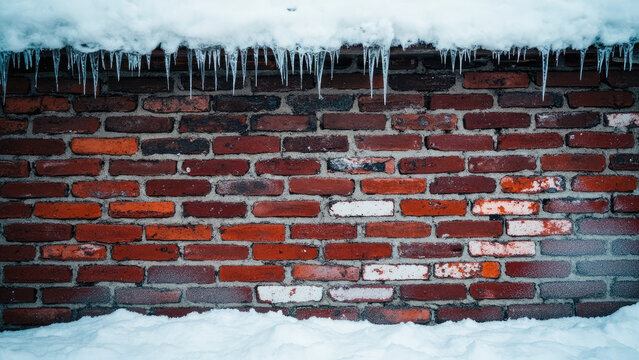 Brick wall winter icicles snow cold season