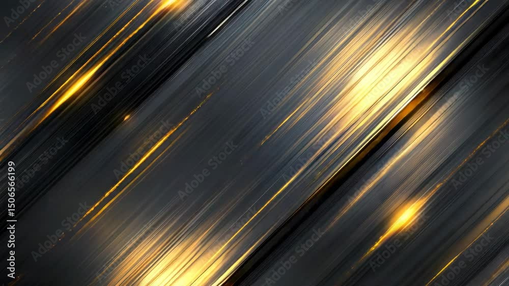 Aufkleber Bright golden light streaks move diagonally across a dark metallic abstract background, creating a dynamic and futuristic effect.