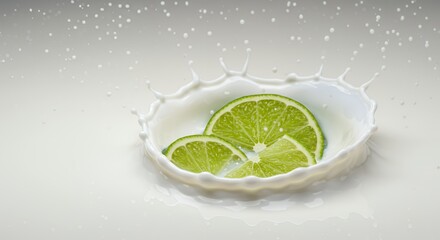 Lime Slices Splashing in Milk: A Refreshing Image