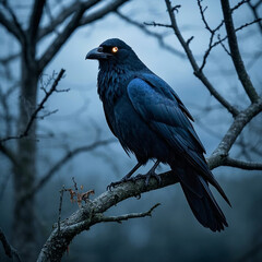 Fototapeta premium black raven on a branch