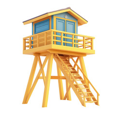 Whimsical lifeguard tower guarding summer dreams with bright yellow blue on transparent background