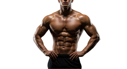 Photo of a Muscular Man with Hands on Hips in a Black Background