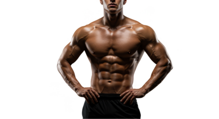 Photo of a Muscular Man with Hands on Hips in a Black Background
