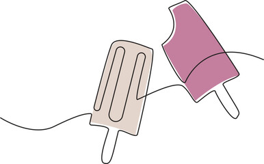Ice cream bar continuous one line drawing vector illustration, One continuous line drawing of fresh ice cream stick. Single line art of delicious, sweet and juicy.