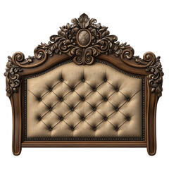 A luxuriously carved vintage headboard whispers tales of regal slumber and on transparent background