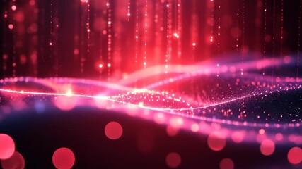 Abstract red and purple particle wave with glowing lights - Powered by Adobe