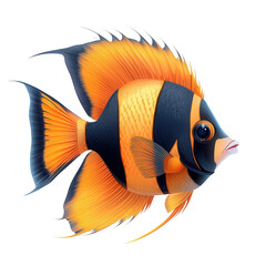 Captivating tropical fish vibrant orange and black stripes gracefully on transparent background