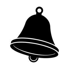 Illustration of a black bell with a ringer and a hanging loop at top
