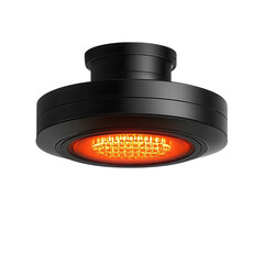 A warm modern recessed ceiling light illuminates the room in soft orange on transparent background