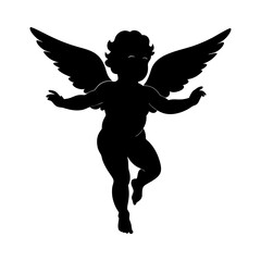 Fototapeta premium Silhouette of a cherubic figure with wings outstretched in mid air