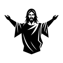 Jesus christ with arms outstretched in a black and white drawing