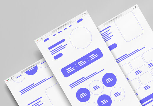 Minimalistic User Interface Wireframe UI Design Layout with Placeholder Elements