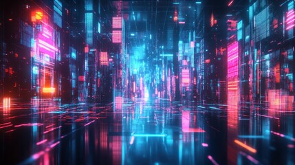 Abstract cityscape neon blurred background