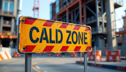 Obraz premium Warning sign indicating restricted area at construction site, emphasizing safety