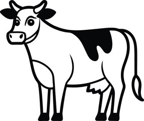 Cow line art vector illustration on transparent background.