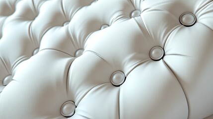 Luxurious comfort beckons with pristine white leather tufting inviting relaxation and timeless elegance with shallow