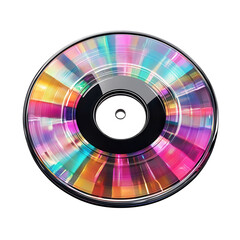 A mesmerizing vinyl record with rainbow spectrum colors on a glossy disc on transparent background