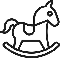 Minimal vector icon of a rocking horse toy, simple and clean outline design, on transparent background.
