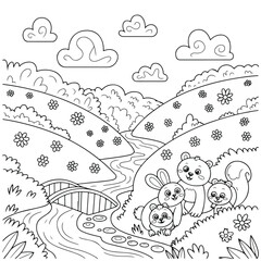 Naklejka premium natural scenery tree cloud sky flower cat.eps