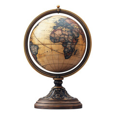 An old world globe spinning tales of exploration and geography on a black on transparent background