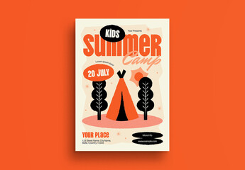 Orange Beige Quirky Illustration Kids Summer Camp Flyer Layout