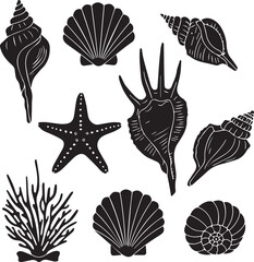 Seashell and Starfish Silhouette Collection