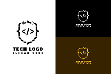 shield made with code brackets illustration, icon, vector, logo for programming, it firm, artificial intelligence, coding, cloud computing, deep learning, cybersecurity, and more