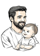 simple line drawing of dad smiling with baby