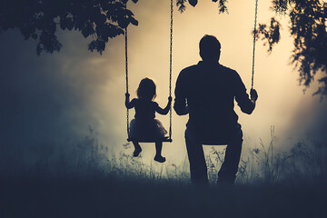 outline of dad pushing swing with child