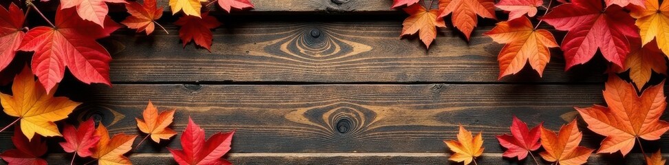 Rustic frame, vibrant autumn leaves, blank space , border, design element