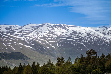 Hiking trail to Mulhacen peak in the spring in Sierra Nevada National Park, Spain