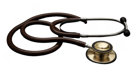 Photo Realistic Stethoscope Isolated on Transparent Background in Brown and Gold Tones