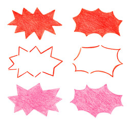 フレーム　赤系　ギザギザ　色鉛筆　びっくり