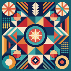 Geometric pattern vector background with Scandinavian abstract color or Swiss geometry prints of rectangles, squares and circles shape design