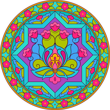 Traditional Turkish hatai motifs round mandala. Isolated decorative element. 
Use as decoration for flyer, banner, festival, wall art, travel gift decor