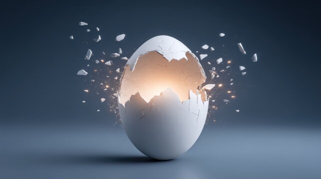 Transforming oneself. Developing and improving to become a better version of oneself. A person breaking through a transparent shell of their old self.
