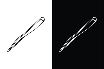 Black and White Tweezers line Icon. Minimalist Vector Illustration