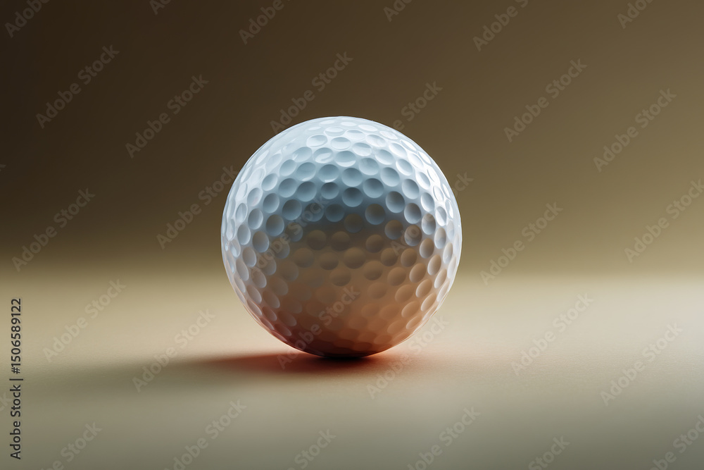 Poster a dimpled sports sphere sits poised. the round, patterned surface contrasts with the smooth backdrop