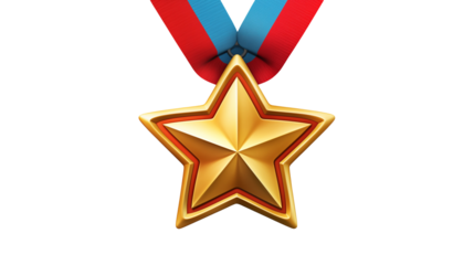 Golden Star Medal Award with Red and Blue Ribbon Achievement Success Victory