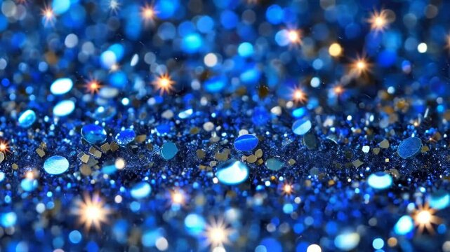 Sparkling blue glitter with bokeh lights, creating a festive backdrop