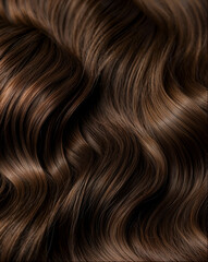 Fototapeta premium Close-up of smooth, flowing wavy dark brown hair with glossy texture and natural shine