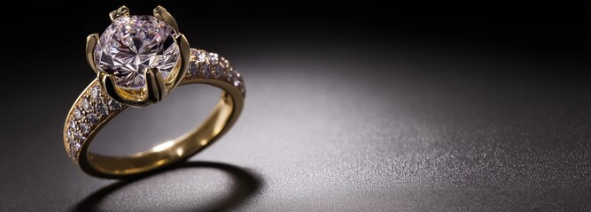 gold ring with diamon, Use a soft spotlight to highlight its shine and shape,