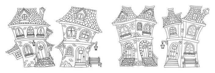 Fototapeta premium fantasy crooked houses doodle set