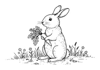bunny holding carrot flower sketch