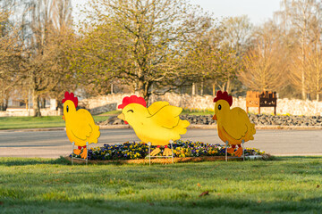 Scandinavian Easter symbols outdoors, traditional religious holiday celebration